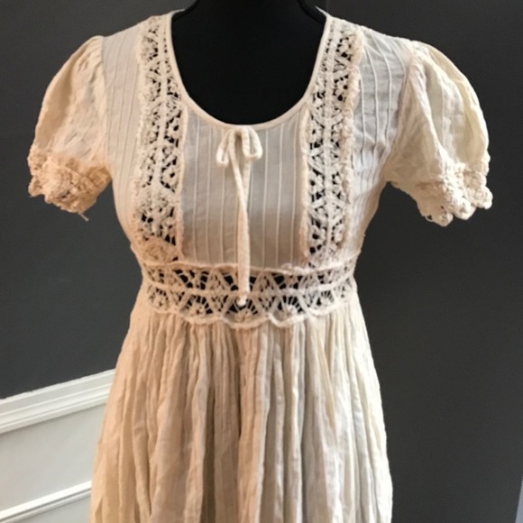 Vintage Natural Cotton Maxi Prairie, Prom, or Wedding Dress SM - Picture 9 of 15